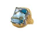 97040 - Webb Circa 1970 Gold Platinum Aqua Diamond Ring