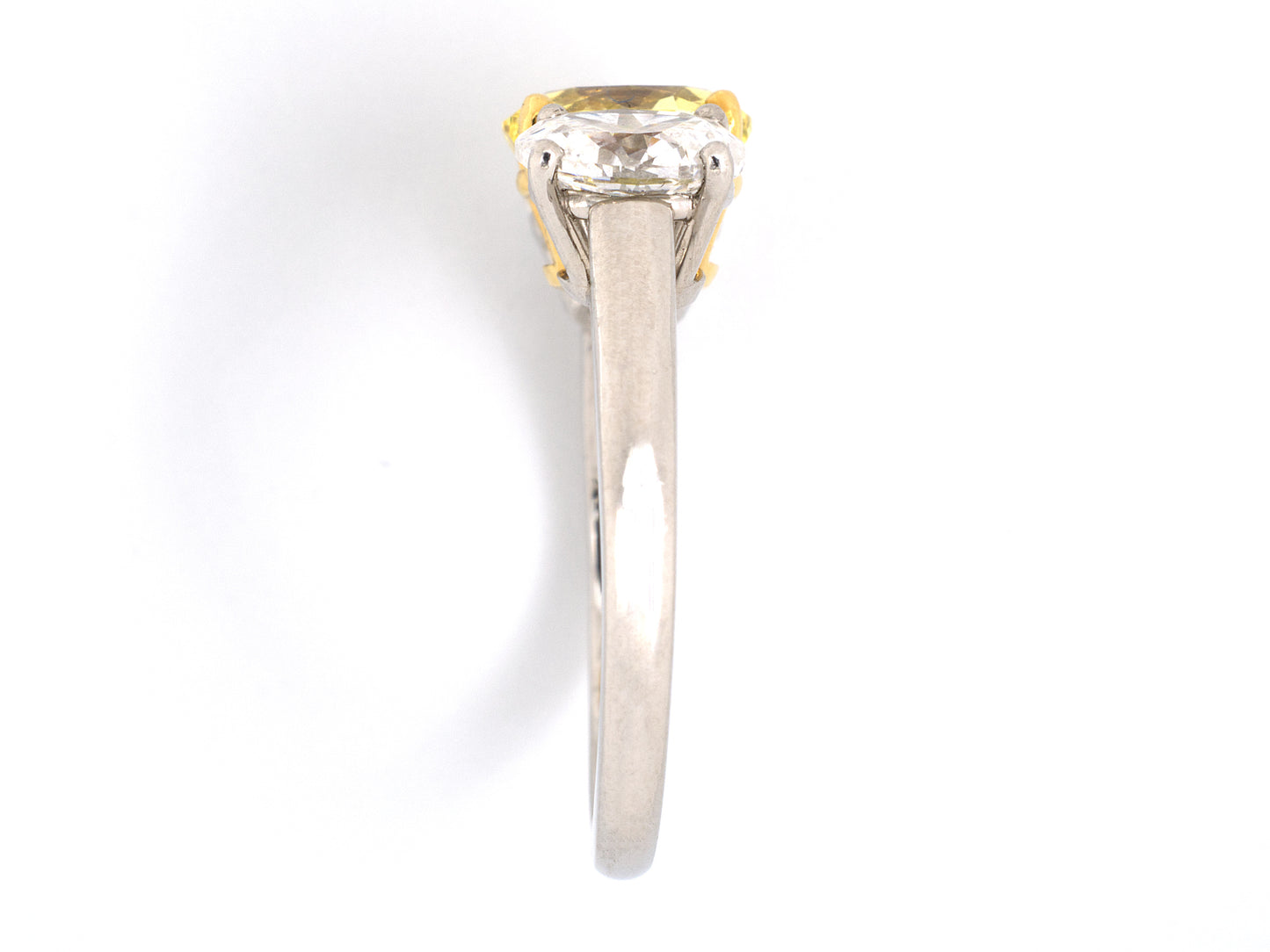 97115 - Platinum Gold GIA Oval Diamond Fancy Vivid Yellow 3-Stone Ring