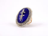 97213 - Victorian/Circa 1950 Silver Platinum Gold Enamel Diamond Pearl Oval Dinner Ring