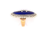 97213 - Victorian/Circa 1950 Silver Platinum Gold Enamel Diamond Pearl Oval Dinner Ring