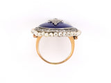 97213 - Victorian/Circa 1950 Silver Platinum Gold Enamel Diamond Pearl Oval Dinner Ring