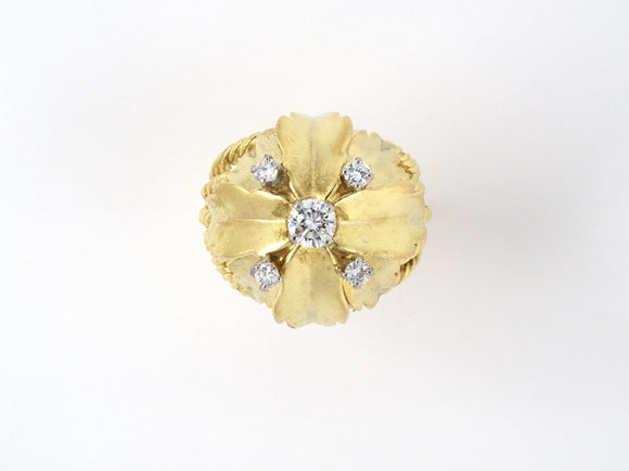 97365 - Circa 1970 Gold Diamond Flower Leaf Rope Ring