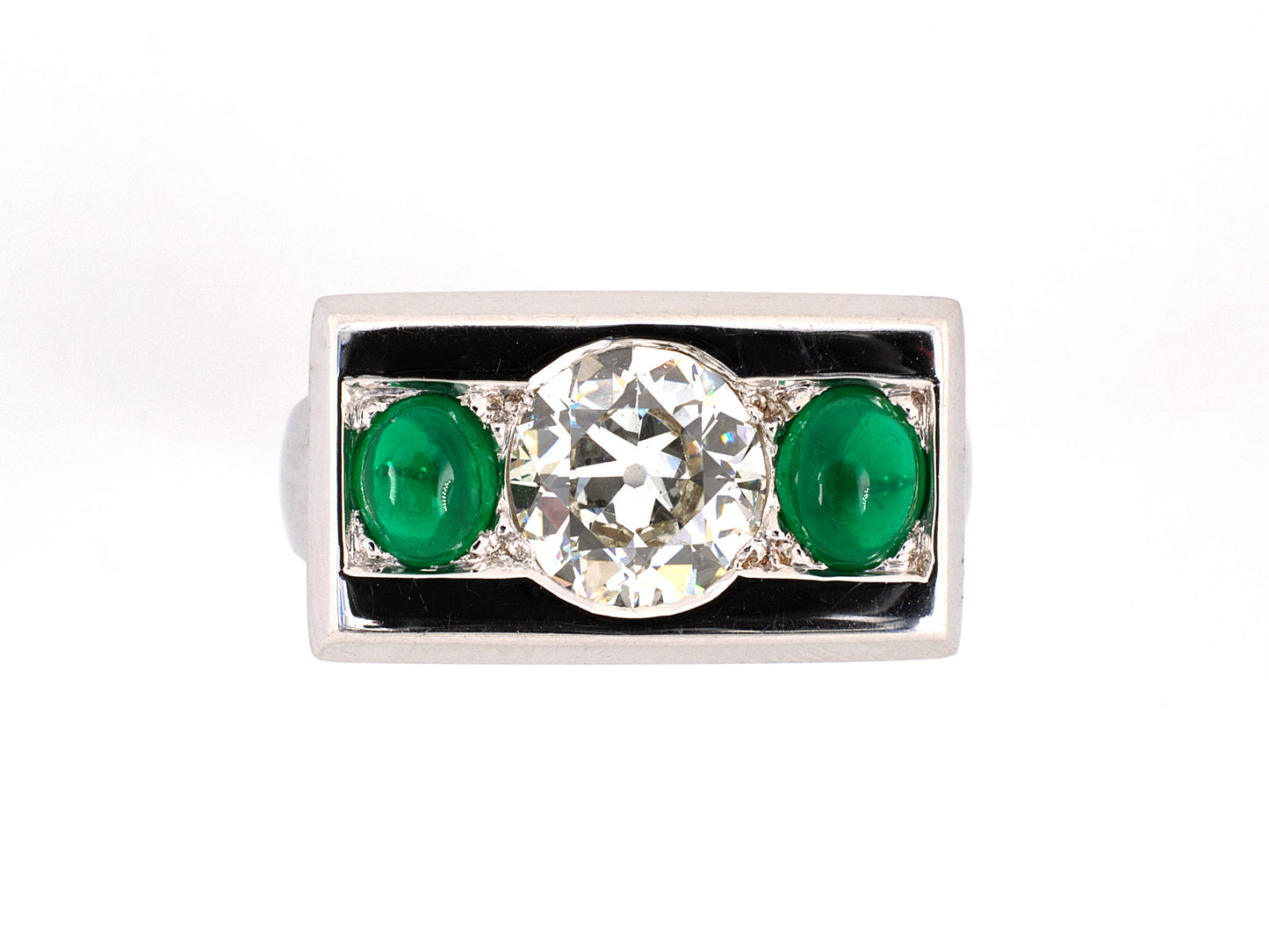 97381 - Retro Gold Dia Emerald Austrian 3-Stone Ring