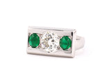 97381 - Retro Gold Dia Emerald Austrian 3-Stone Ring