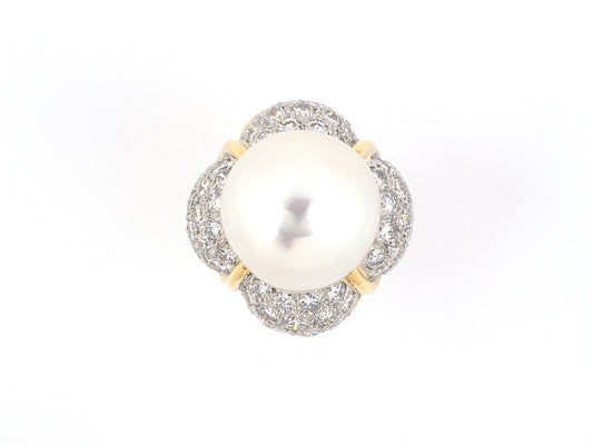 97457 - Circa 1960s Staal Platinum Gold South Sea Pearl Diamond Ring