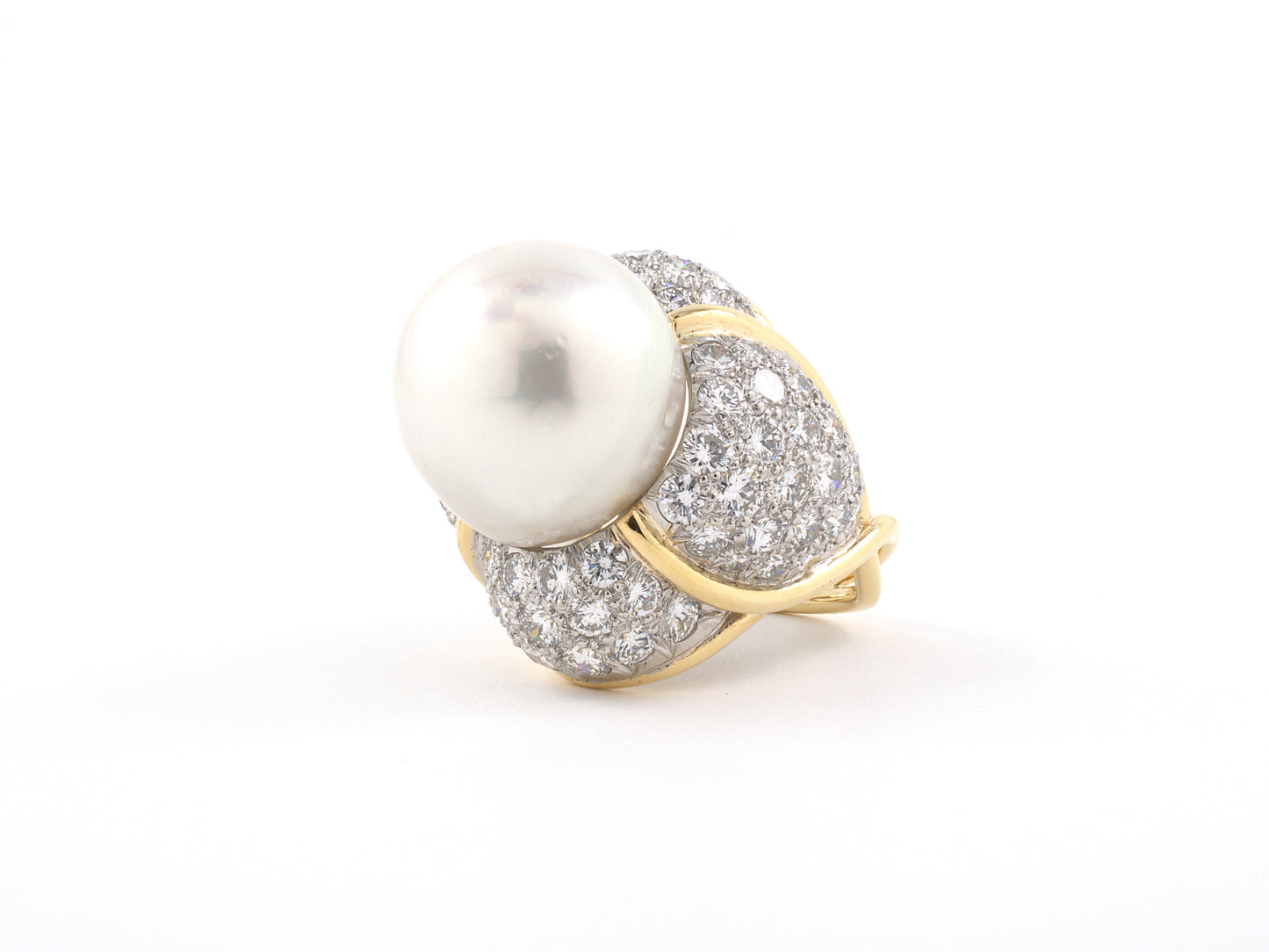 97457 - Circa 1960s Staal Platinum Gold South Sea Pearl Diamond Ring