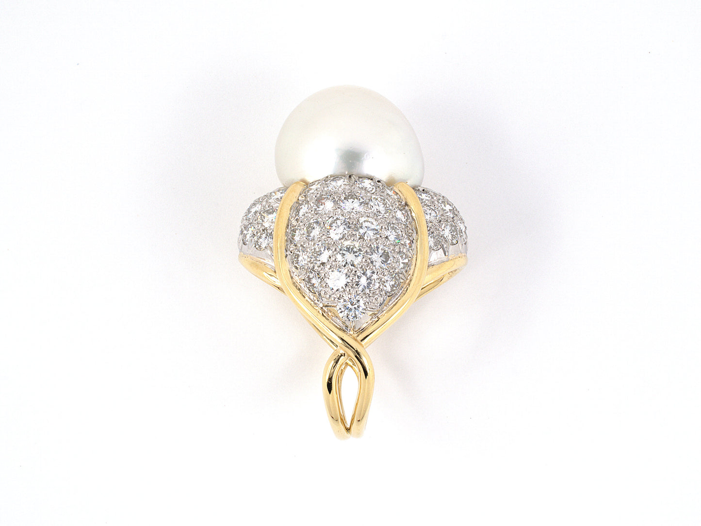 97457 - Circa 1960s Staal Platinum Gold South Sea Pearl Diamond Ring