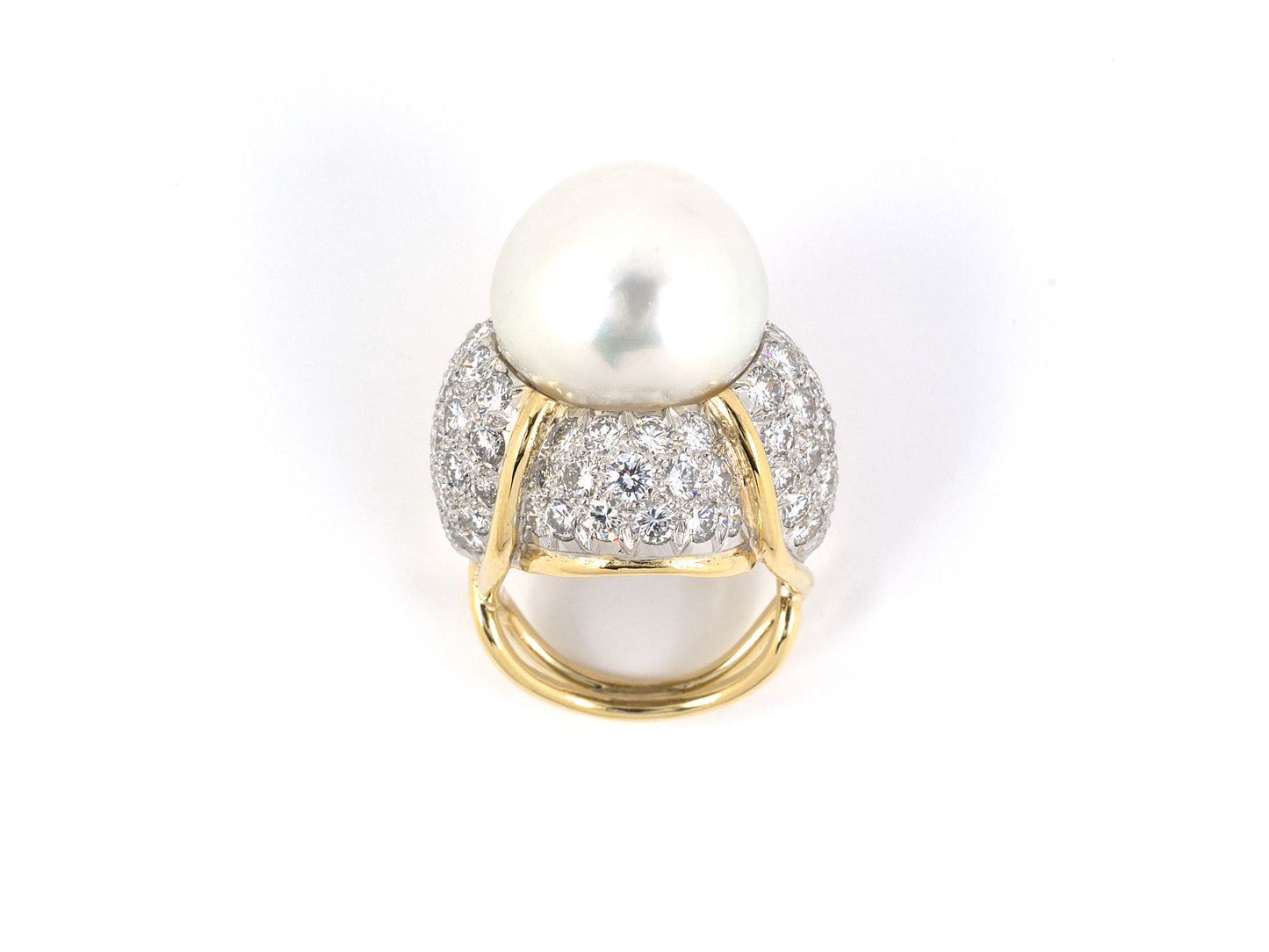 97457 - Circa 1960s Staal Platinum Gold South Sea Pearl Diamond Ring