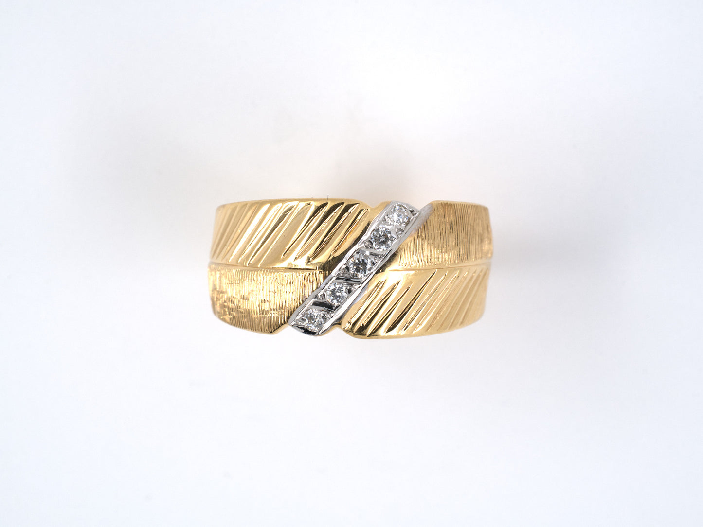 97633 - SOLD - Gold Diamond Diagonal Florentine Corrugated Wedding Ring