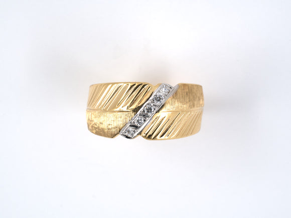 97633 - Gold Diamond Diagonal Florentine Corrugated Wedding Ring