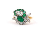 97639 - SOLD - Oscar Heyman Platinum Gold GIA Diamond & AGL Colombian Emerald  2- Stone By Pass Ring