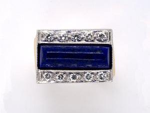 97645 - SOLD - Gold Lapis Diamond Gents Ring