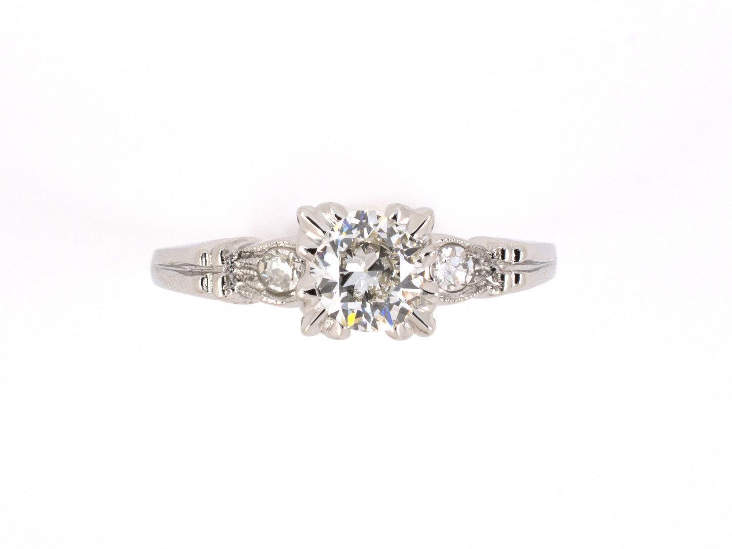 97710 - SOLD - Platinum Diamond Square Box Center Engagement Ring