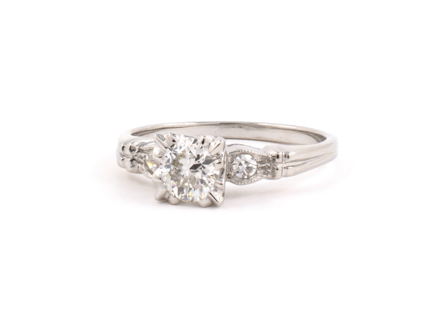 97710 - SOLD - Platinum Diamond Square Box Center Engagement Ring