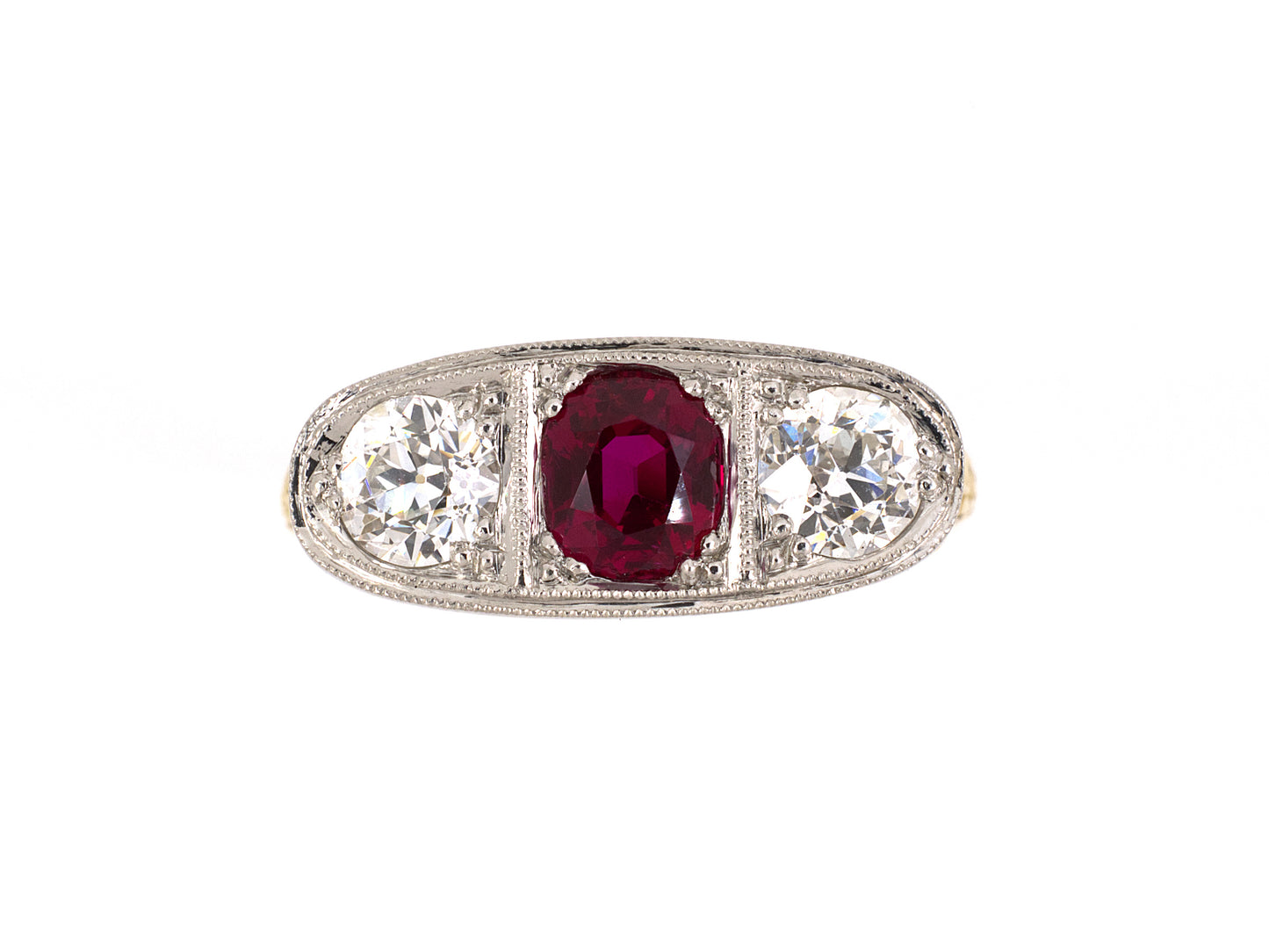 97770 - SOLD - Circa 1915 Gold Platinum Ruby Diamond Ring
