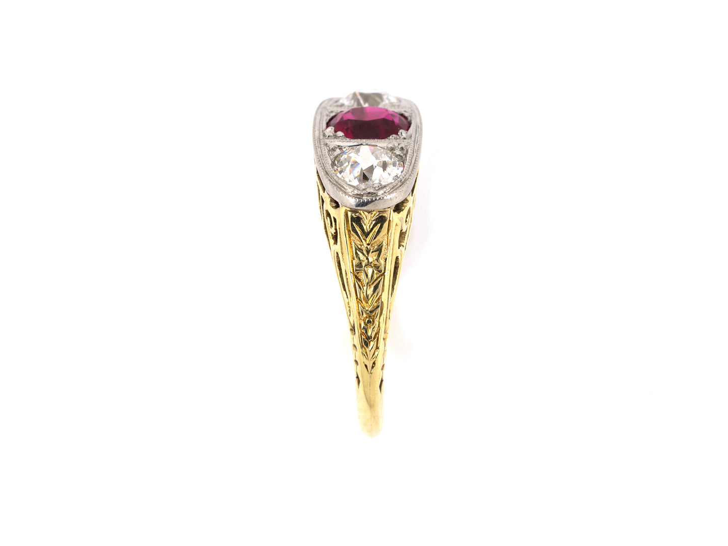 97770 - SOLD - Circa 1915 Gold Platinum Ruby Diamond Ring