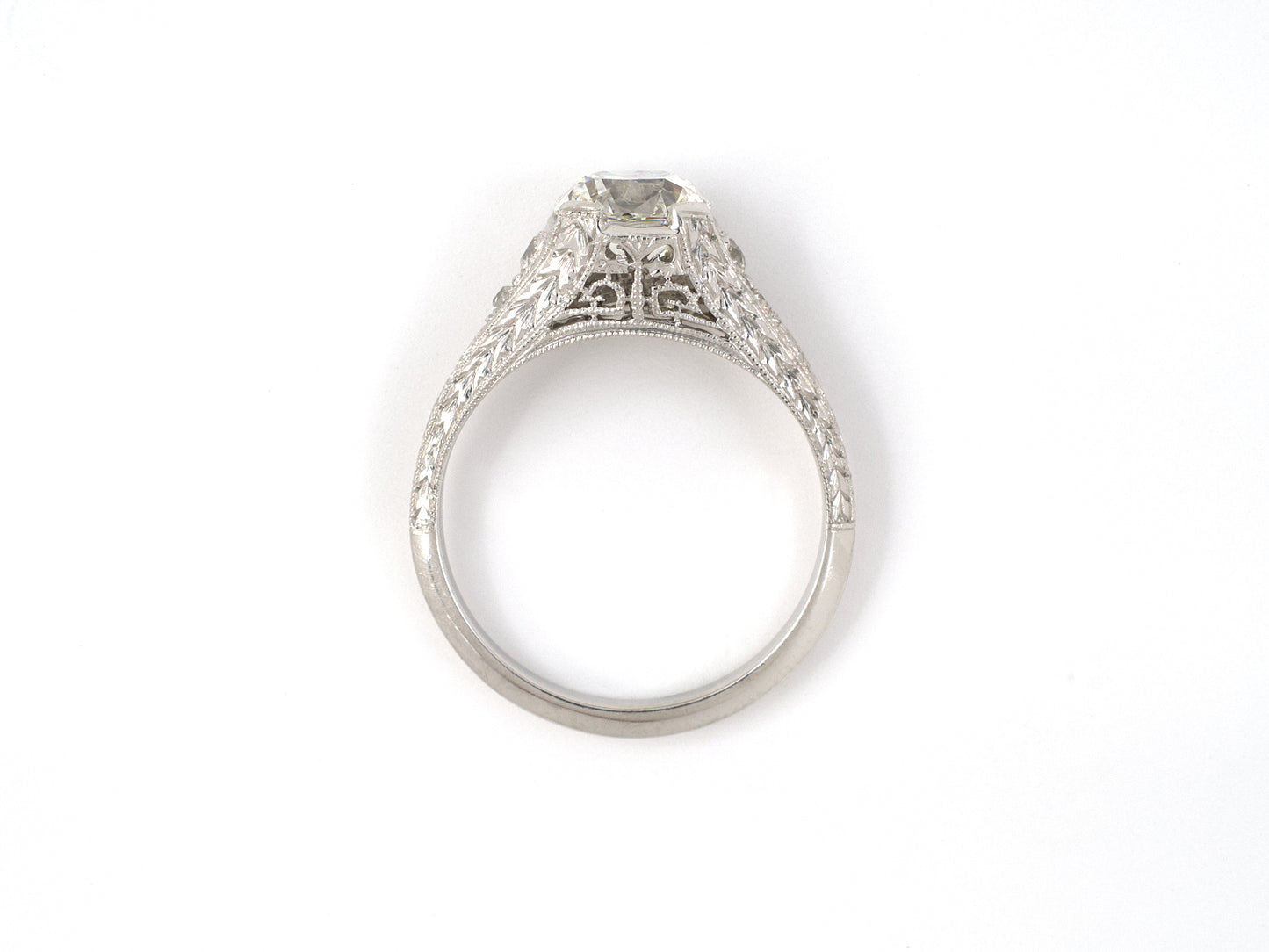 97874 - Edwardian Platinum GIA Diamond Engagement Ring