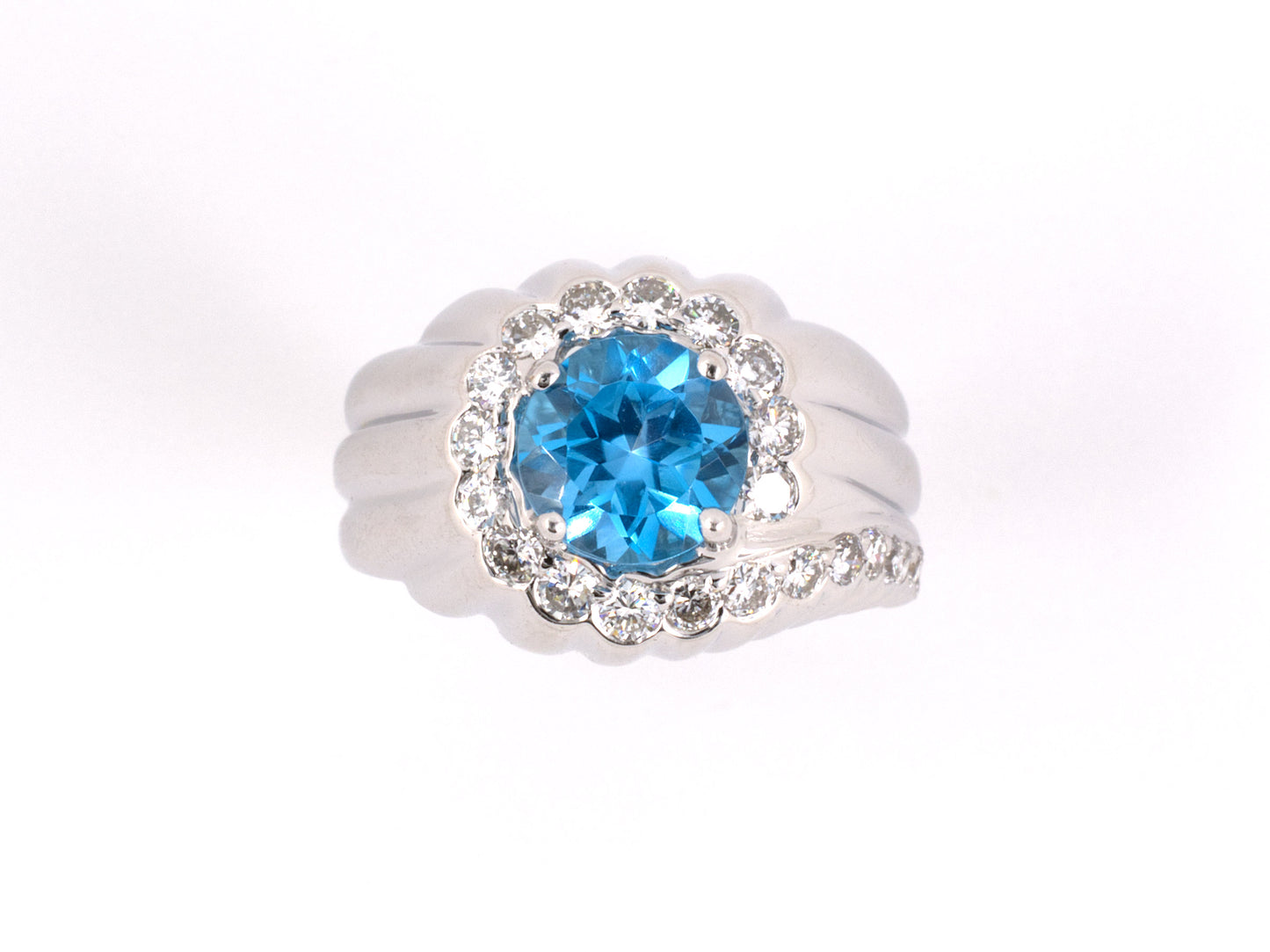 97942 - Gold Topaz Diamond Cluster Corrugated Wrap Ring