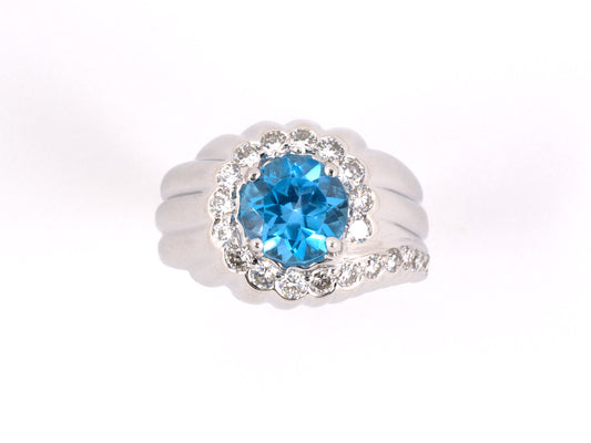 97942 - Gold Topaz Diamond Cluster Corrugated Wrap Ring