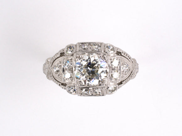 97958 - Art Deco Platinum Diamond Chased Engagement Ring