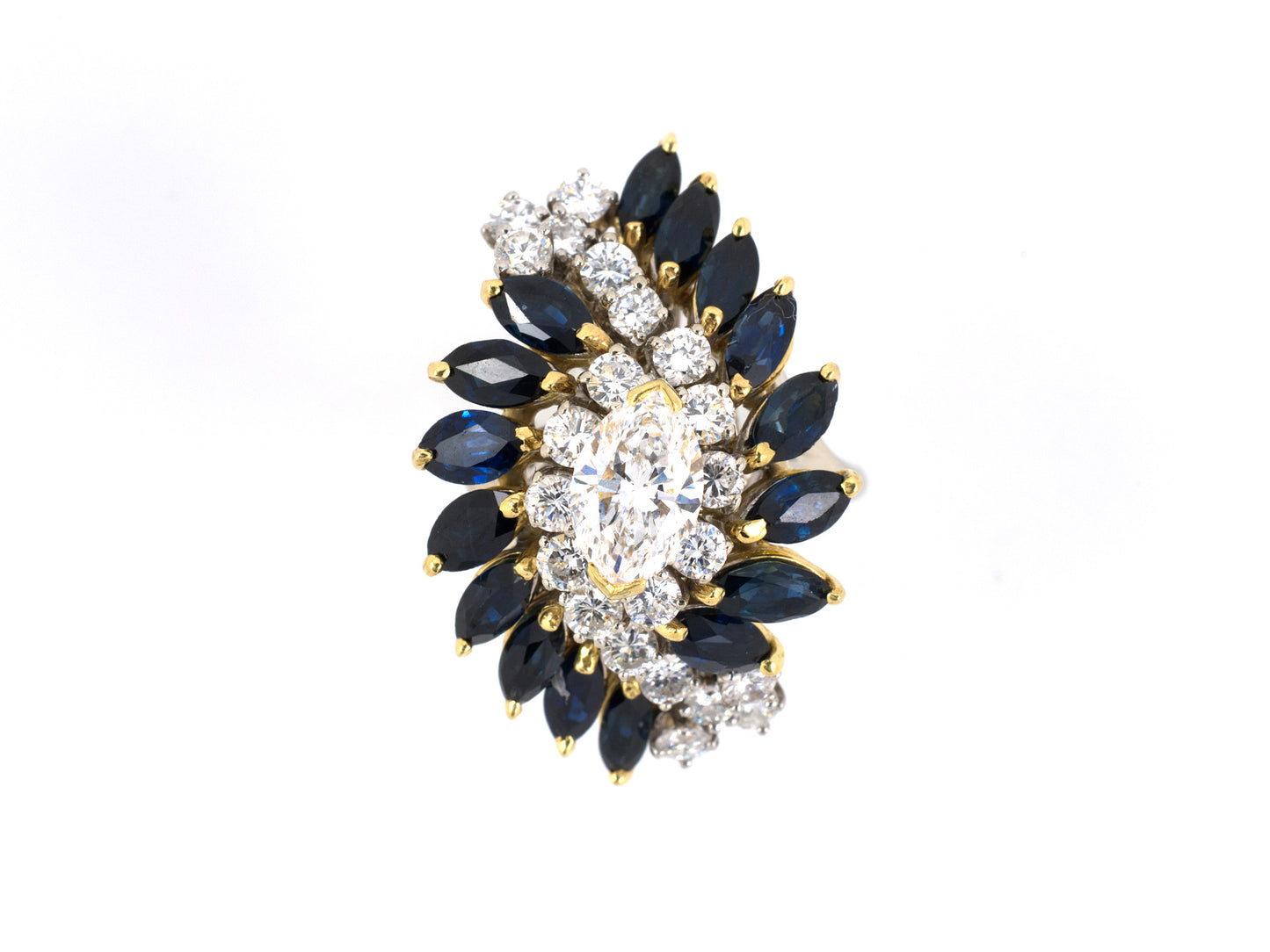 98623 - Gold Diamond Sapphire Cluster Tiered Dinner Ring