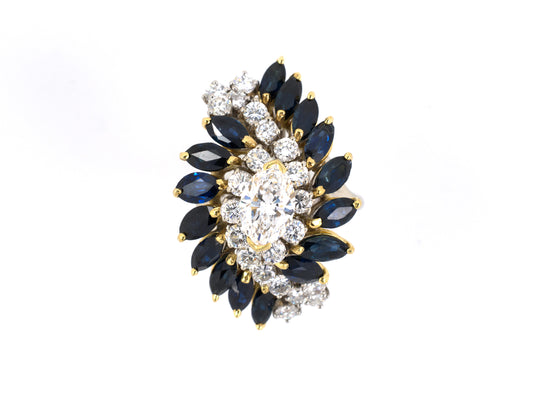 98623 - Gold Diamond Sapphire Cluster Tiered Dinner Ring
