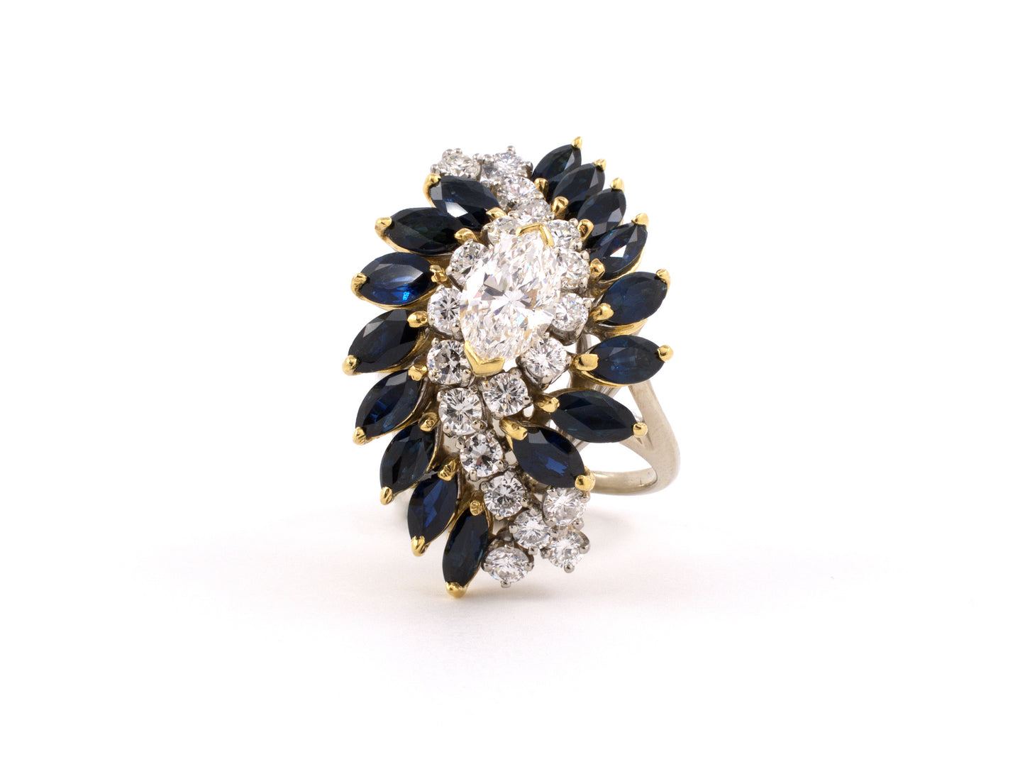 98623 - Gold Diamond Sapphire Cluster Tiered Dinner Ring
