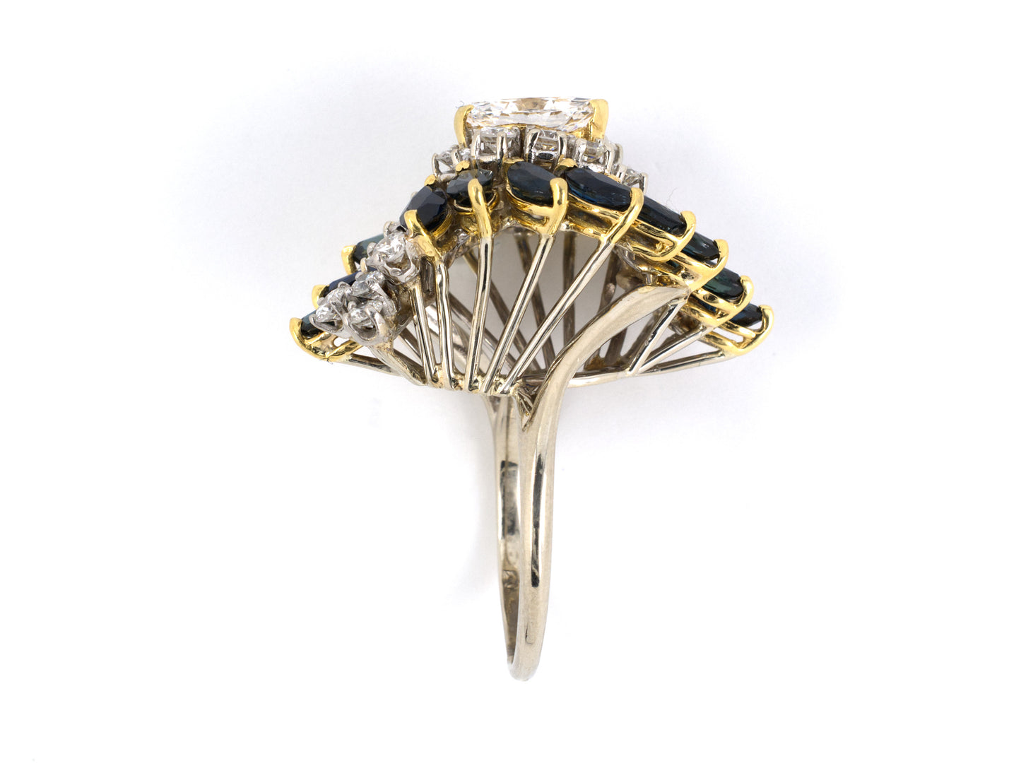 98623 - Gold Diamond Sapphire Cluster Tiered Dinner Ring