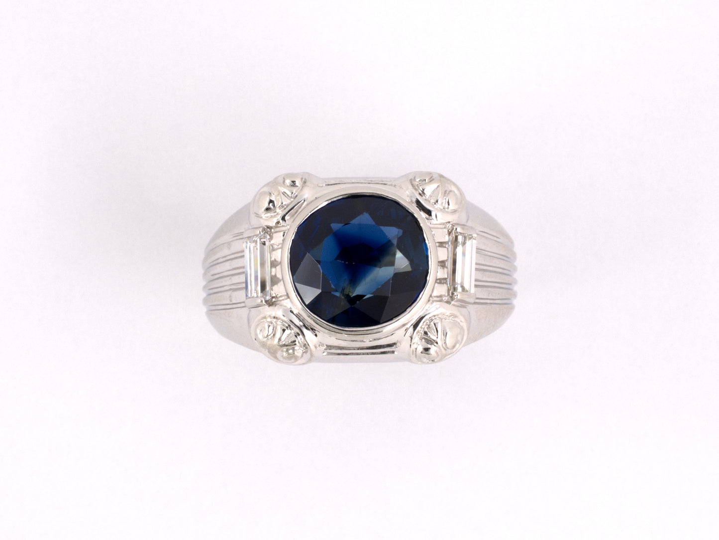 98929 - SOLD - Art Deco Platinum AGL Sapphire Diamond Gents Ring
