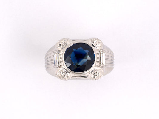 98929 - SOLD - Art Deco Platinum AGL Sapphire Diamond Gents Ring
