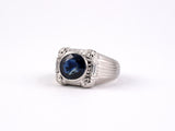 98929 - Art Deco Platinum AGL Sapphire Diamond Gents Ring