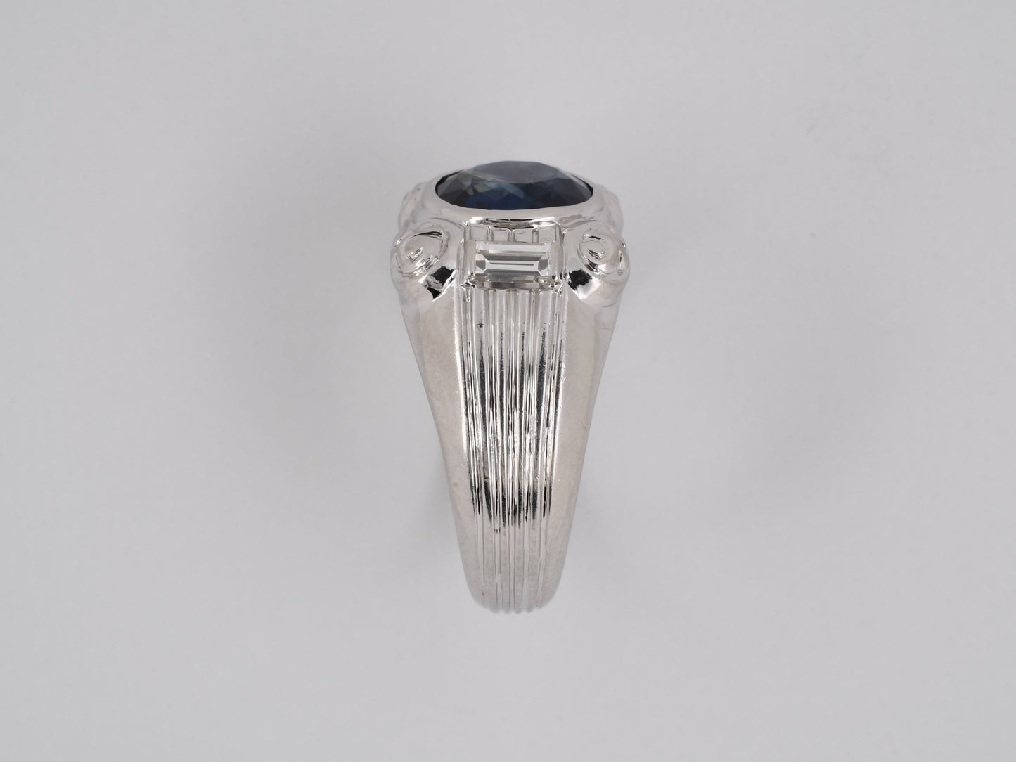 98929 - SOLD - Art Deco Platinum AGL Sapphire Diamond Gents Ring