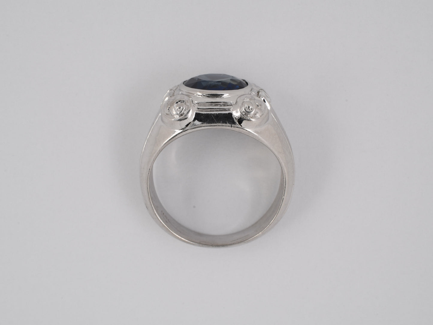 98929 - SOLD - Art Deco Platinum AGL Sapphire Diamond Gents Ring