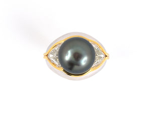 99089 - Gold Diamond South Sea Black Pearl Ring