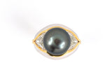 99089 - Gold Diamond South Sea Black Pearl Ring