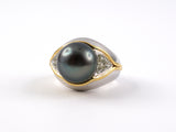 99089 - Gold Diamond South Sea Black Pearl Ring