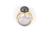 99089 - Gold Diamond South Sea Black Pearl Ring