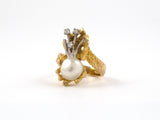 99274 - Circa 1960s Gold Pearl Diamond Flower Hand Twist Ring