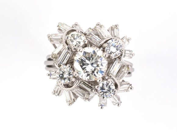 99498 - SOLD - Circa 1965 Platinum Diamond Cluster Gallery Ring