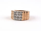 99569 - SOLD - Retro Gold Platinum Diamond Checkered Gents Ring