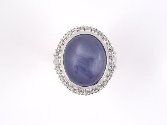 99572 - SOLD - Platinum Star Sapphire Diamond Cluster Ring