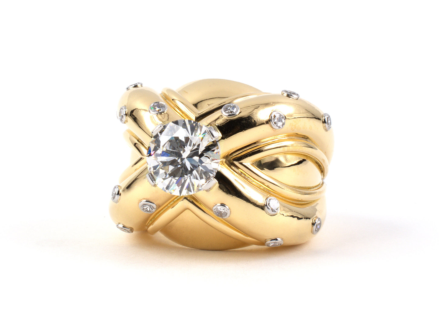 99585 - Circa 1950 Gold Platinum French GIA Diamond Cocktail Ring