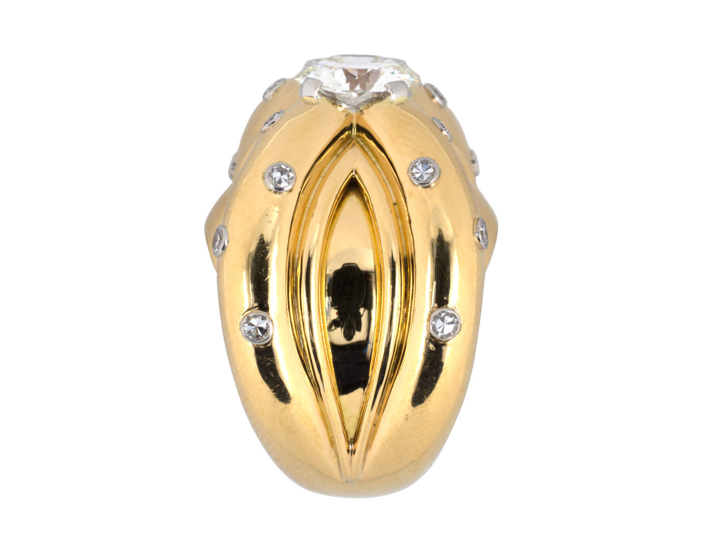 99585 - Circa 1950 Gold Platinum French GIA Diamond Cocktail Ring
