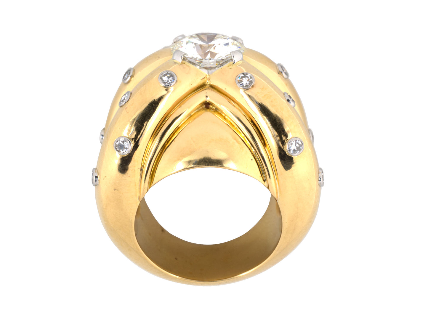 99585 - Circa 1950 Gold Platinum French GIA Diamond Cocktail Ring