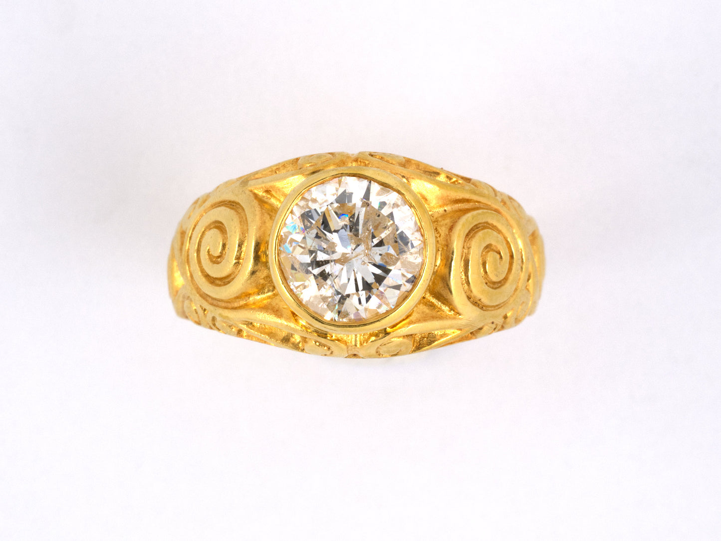 99836 - Gold Diamond Carved Gents Ring