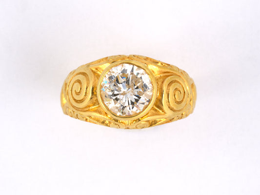 99836 - Gold Diamond Carved Gents Ring