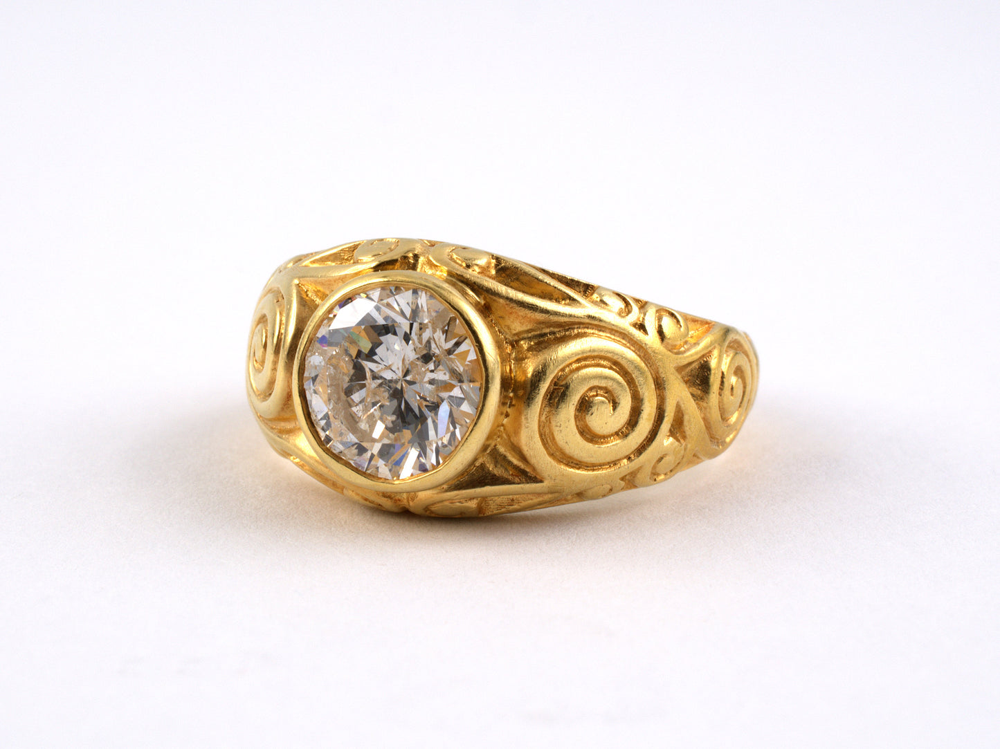 99836 - Gold Diamond Carved Gents Ring