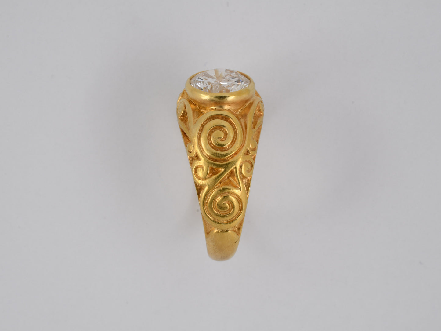 99836 - Gold Diamond Carved Gents Ring