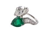 99901 - SOLD - Platinum Pear Shape GIA Diamond Colombian Emerald Ring